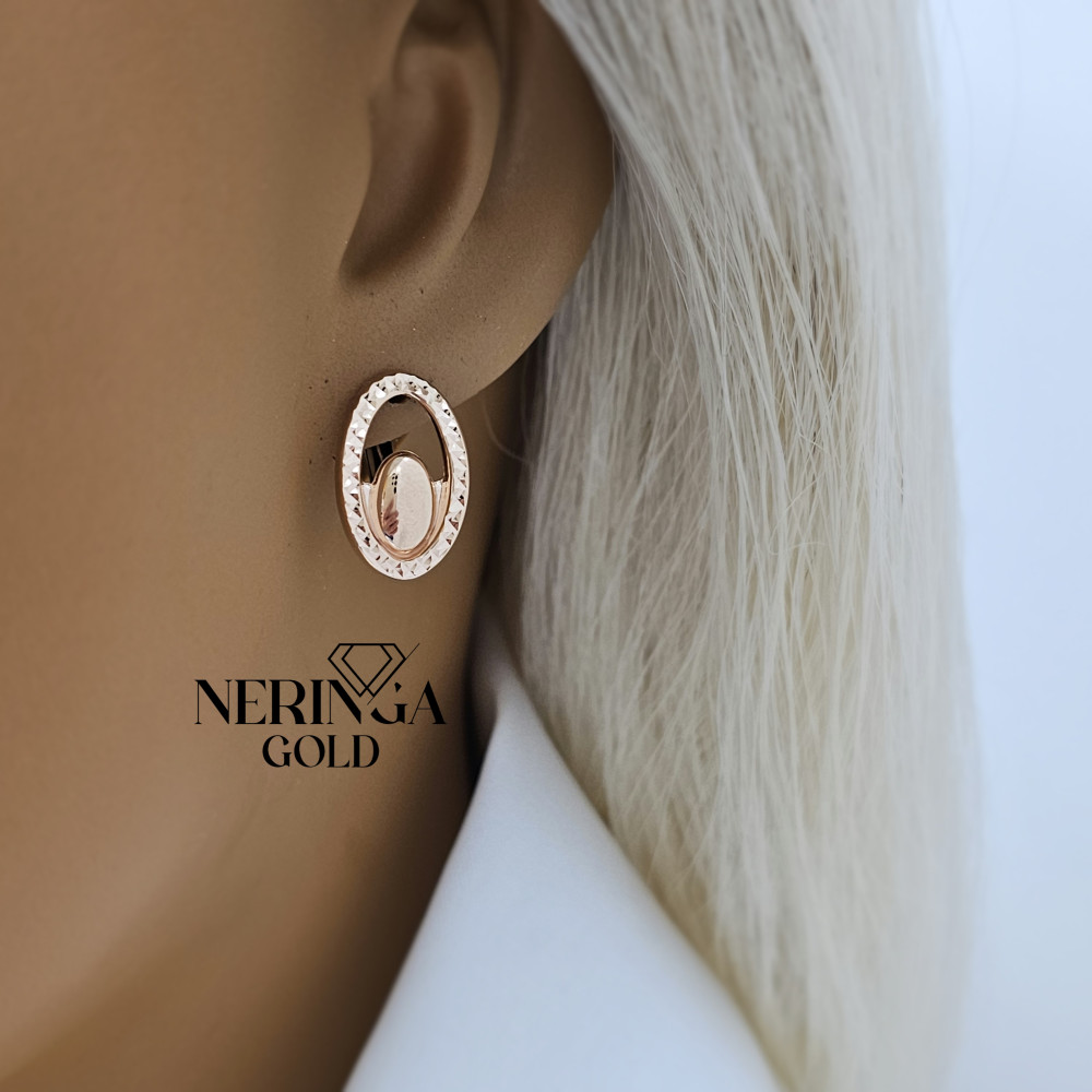 Rose gold english lock earrings #69911