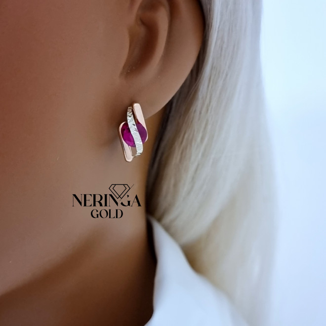 White rose gold english lock earrings #69941