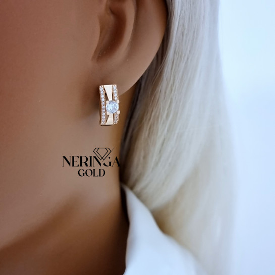 Rose gold english lock earrings #69940