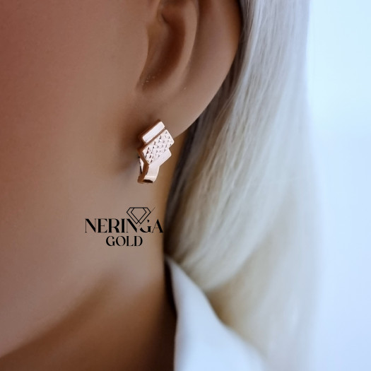 Rose gold english lock earrings #69953