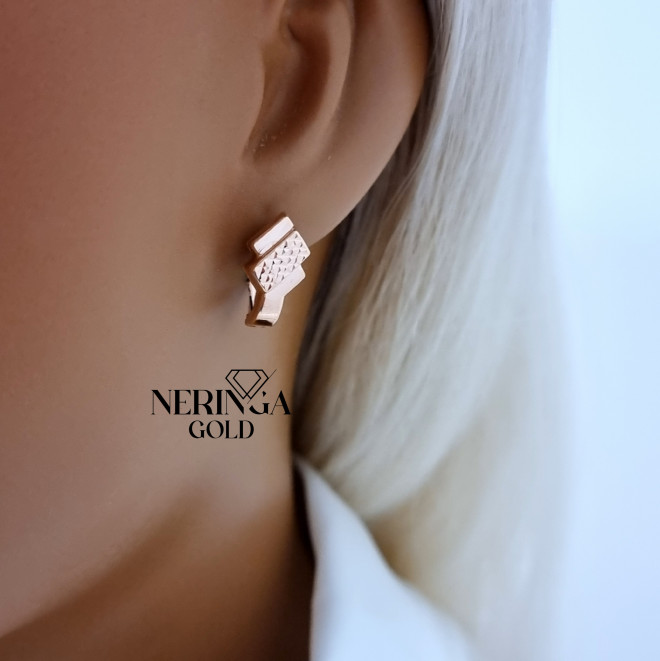Rose gold english lock earrings #69953