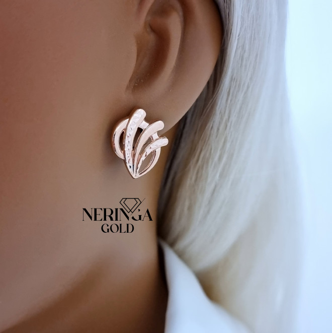 Rose gold english lock earrings #69951