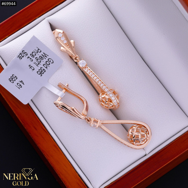 Rose gold english lock earrings #69944