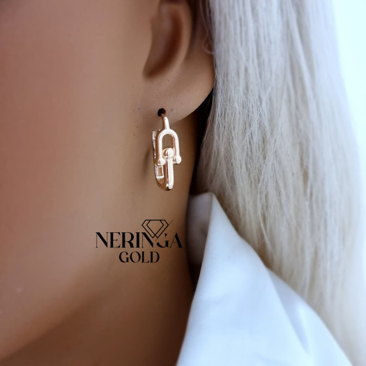 Rose gold english lock earrings #70164