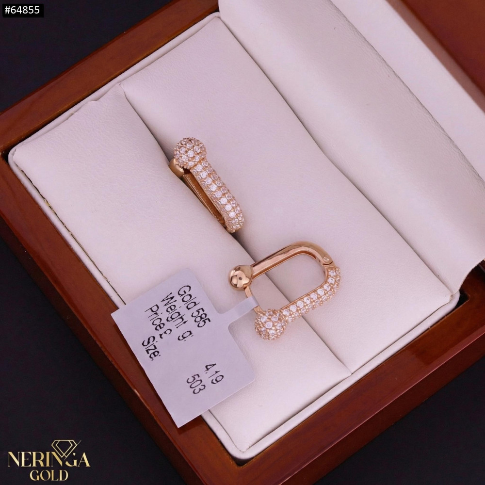 Rose gold english lock earrings #64855