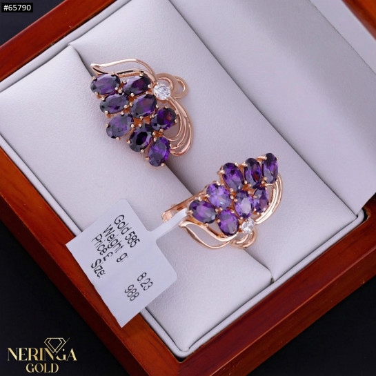 Rose gold english lock earrings #65790