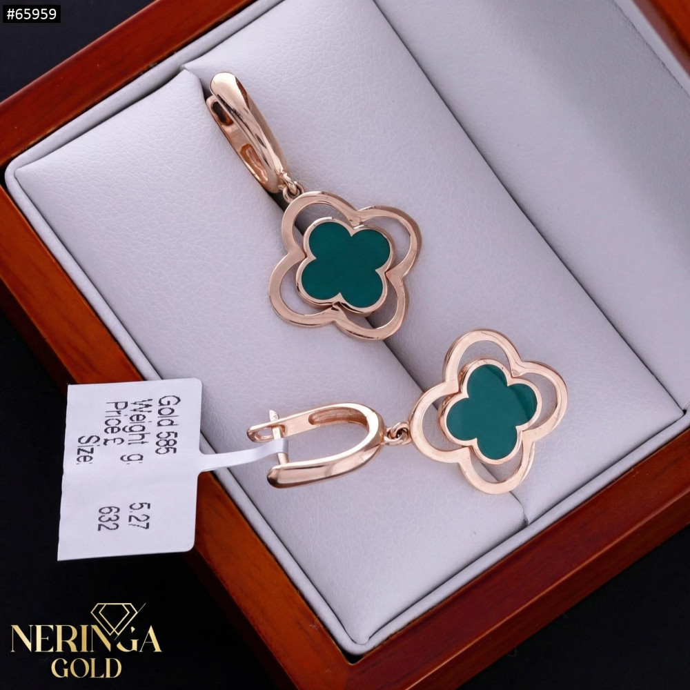 Rose gold english lock earrings #65959