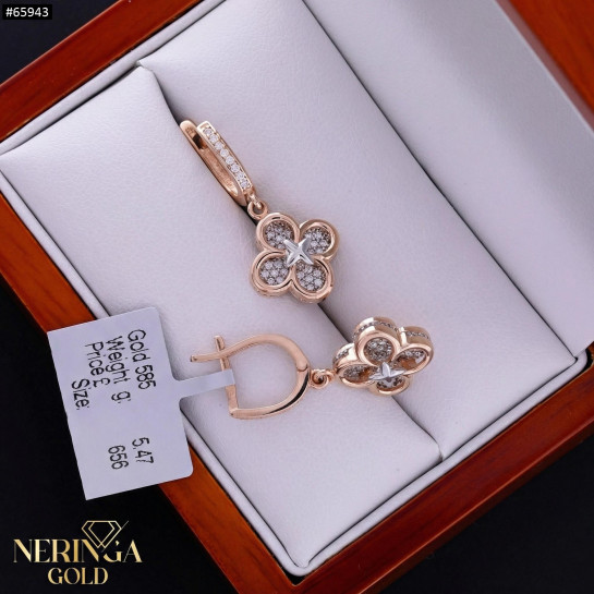 Rose gold english lock earrings #65943