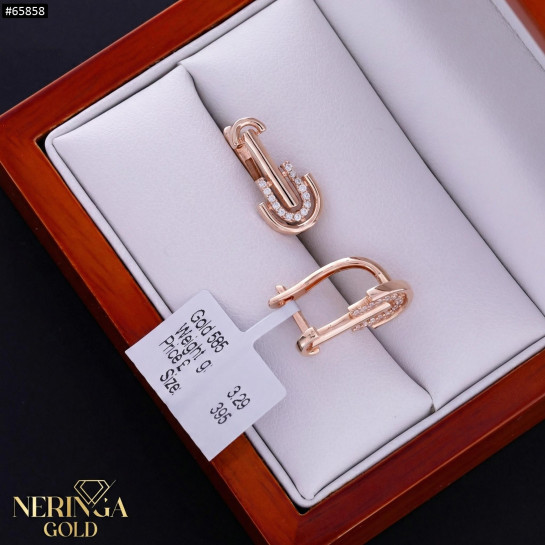 Rose gold english lock earrings #65858