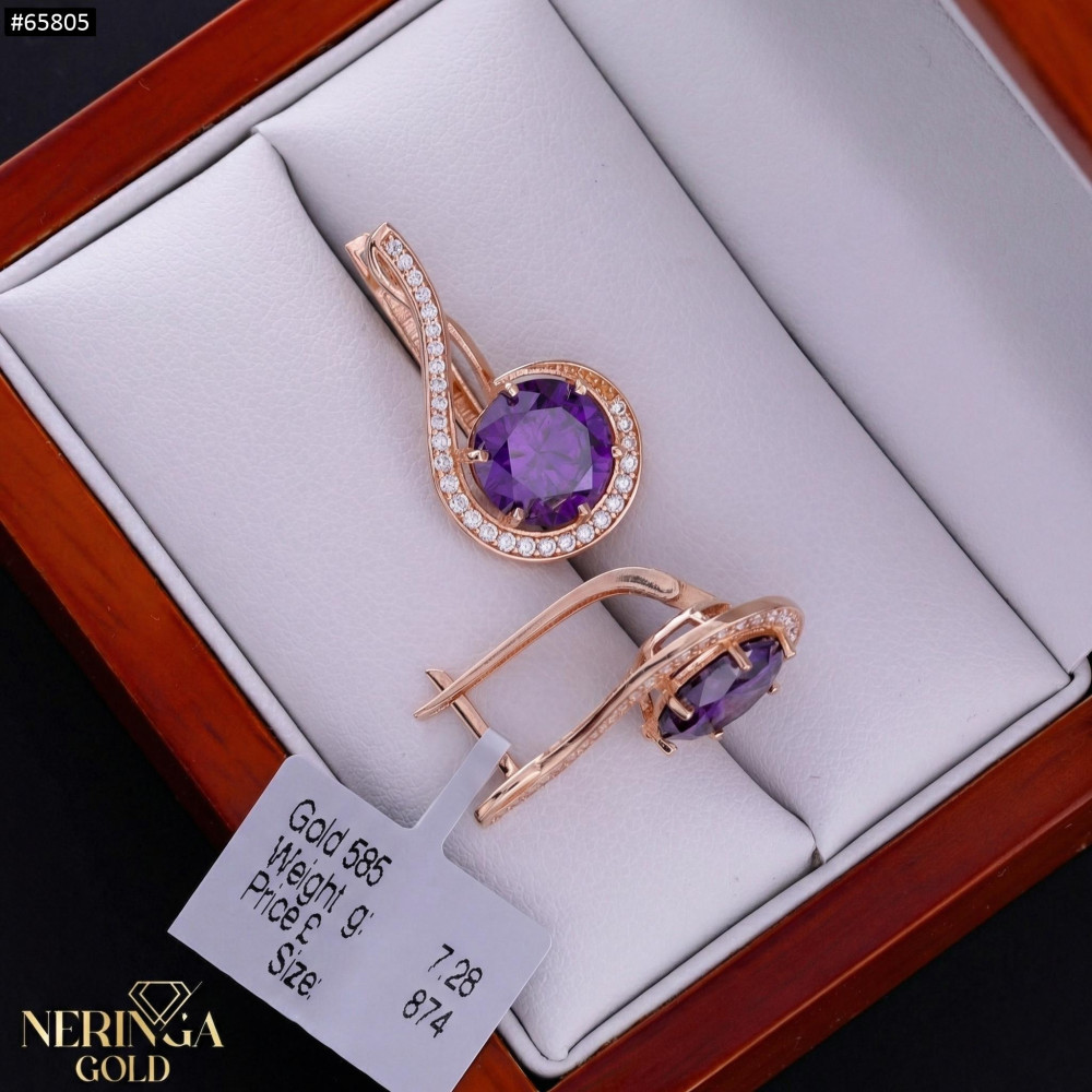 Rose gold english lock earrings #65805