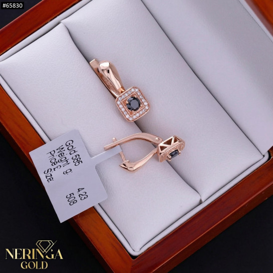 Rose gold english lock earrings #65830