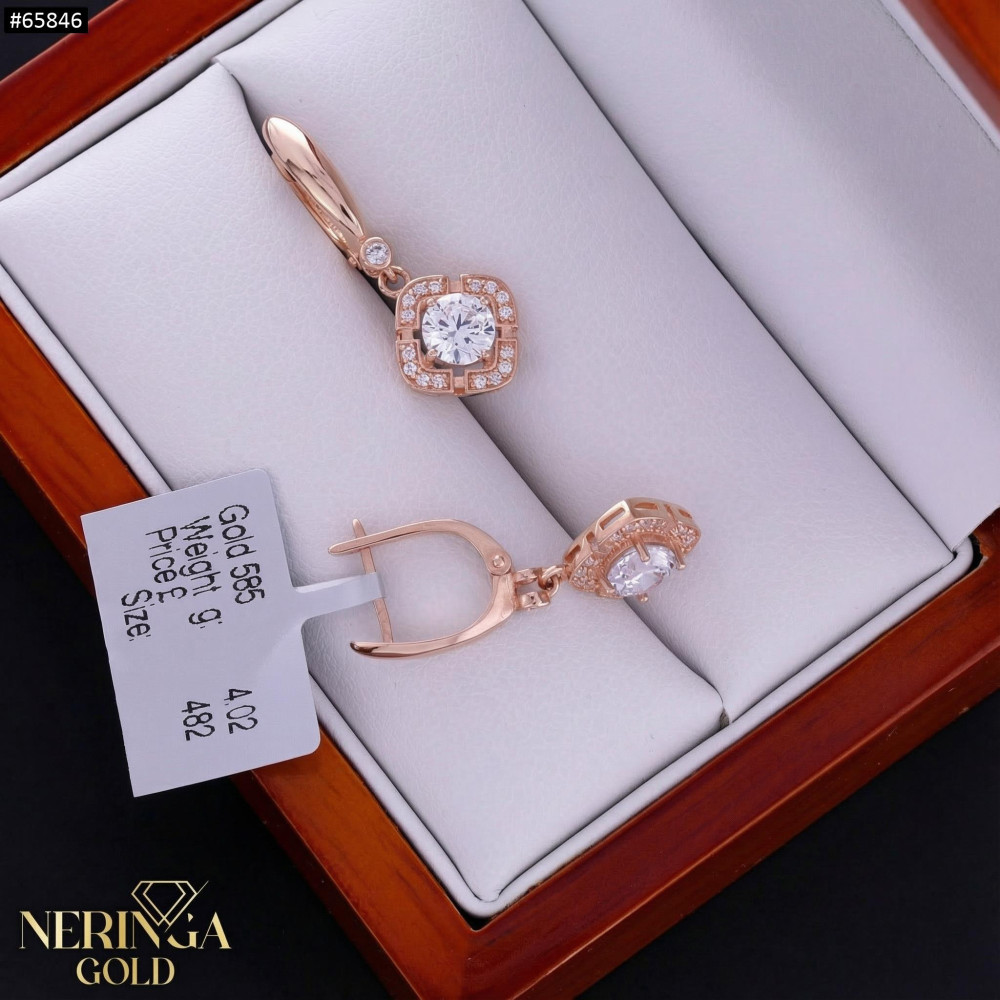 Rose gold english lock earrings #65846