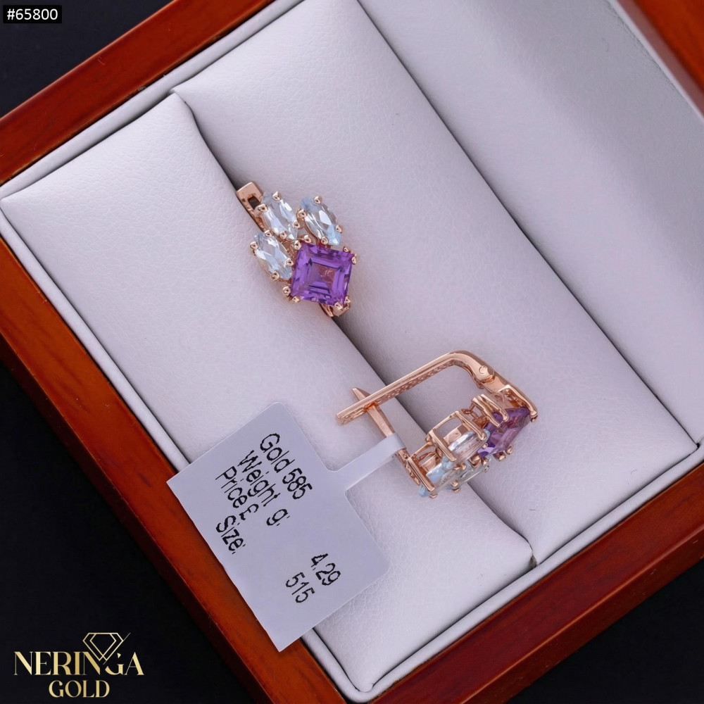 Rose gold english lock earrings #65800