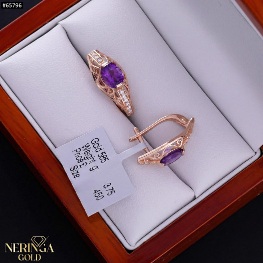 Rose gold english lock earrings #65796