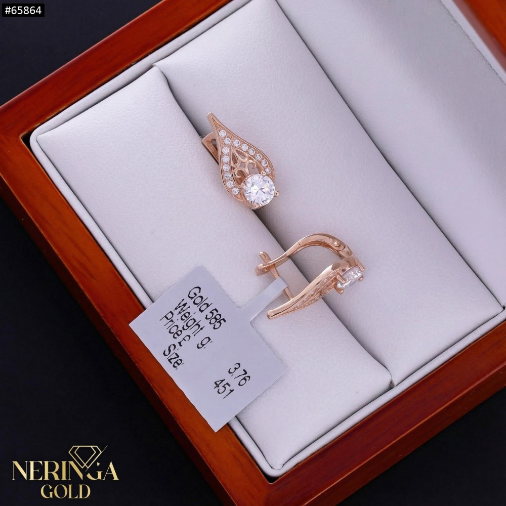 Rose gold english lock earrings #65864