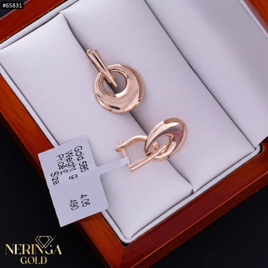Rose gold english lock earrings #65831