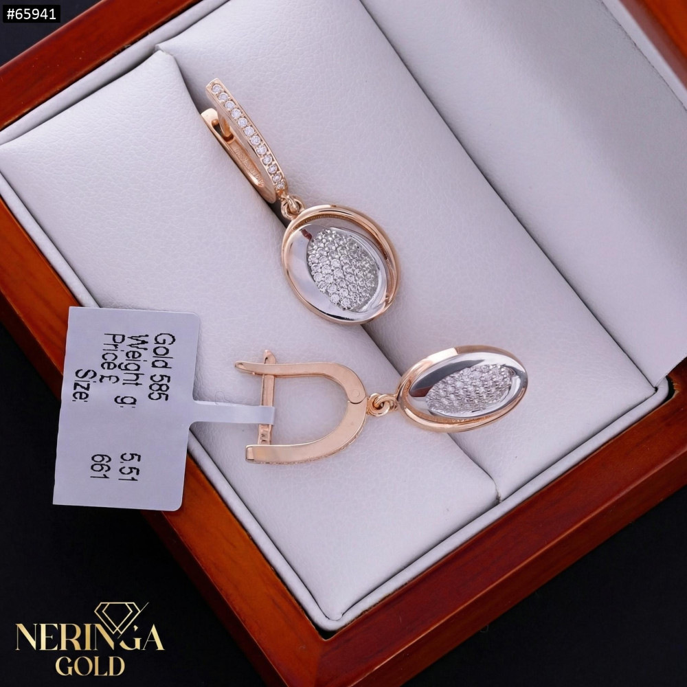 Rose gold english lock earrings #65941