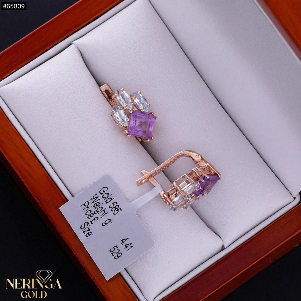 Rose gold english lock earrings #65809