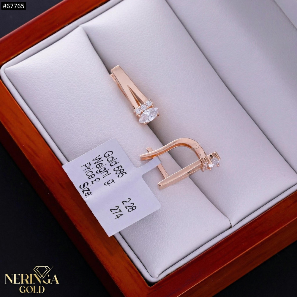 Rose gold english lock earrings #67765