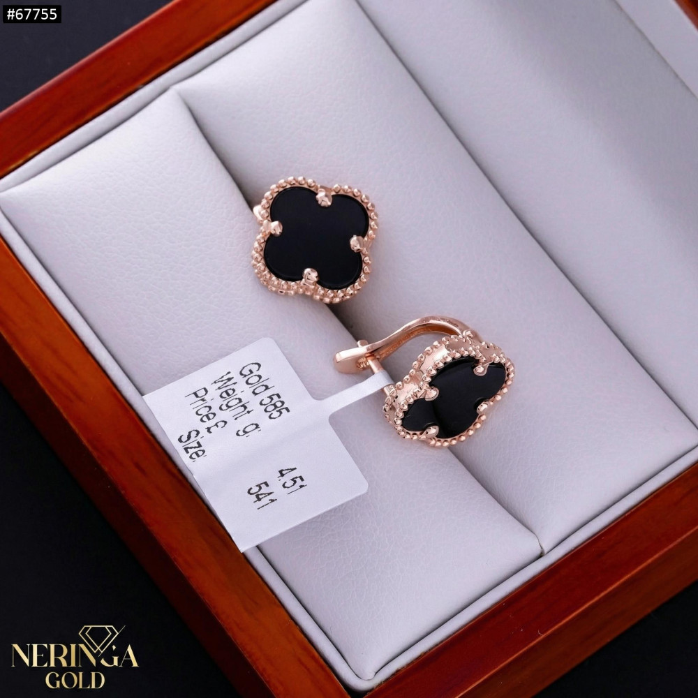 Rose gold english lock earrings #67755