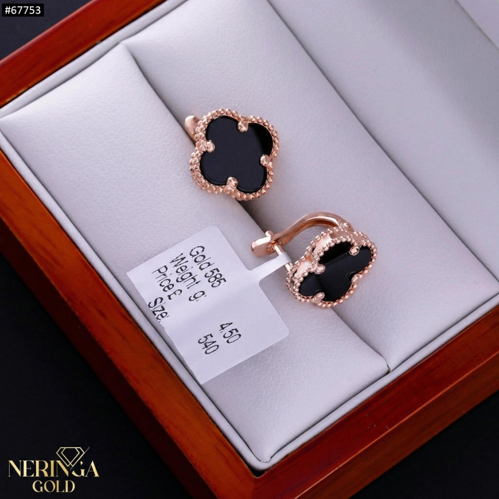Rose gold english lock earrings #67753