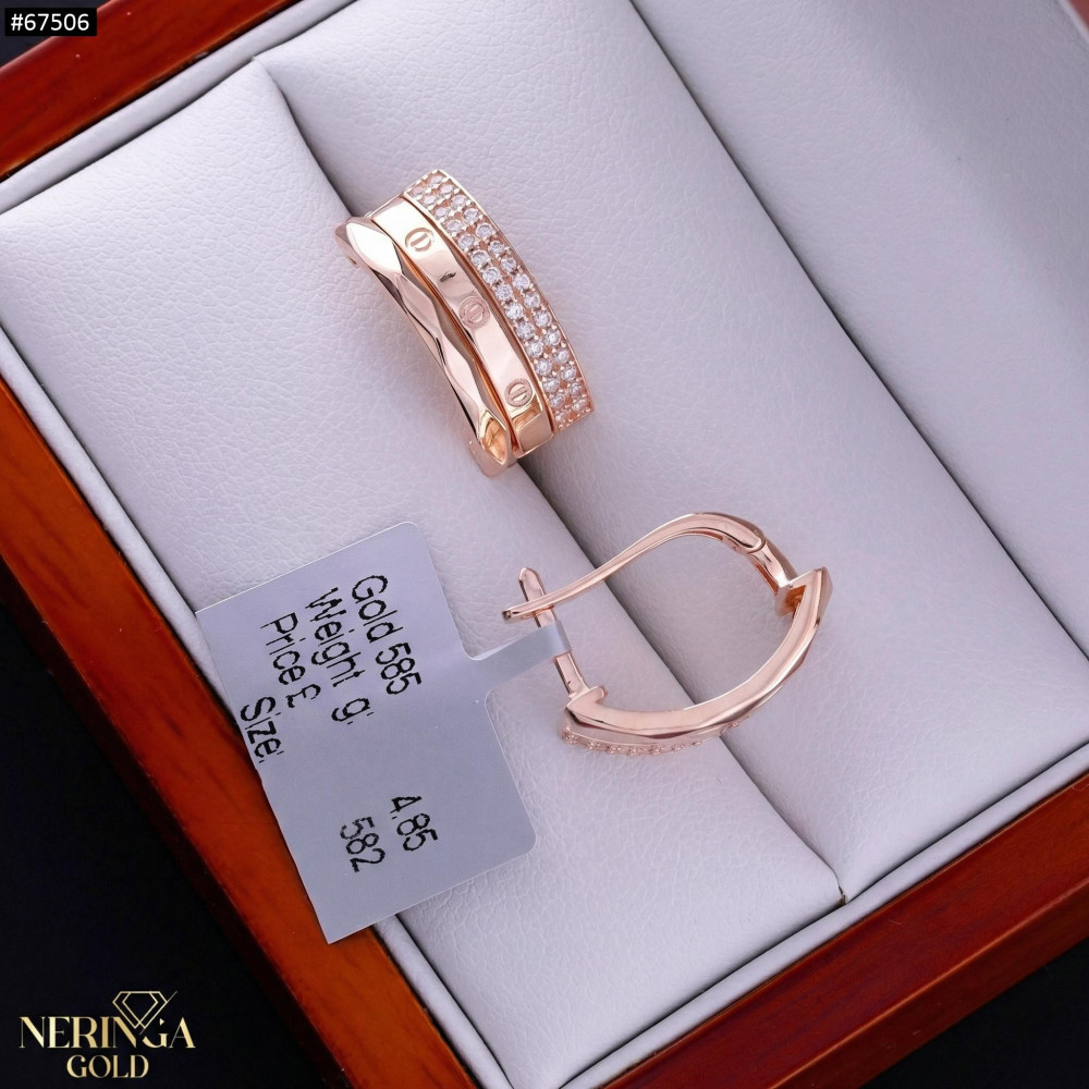 Rose gold english lock earrings #67506
