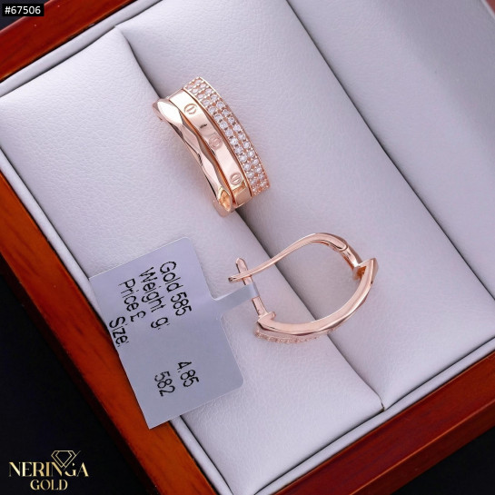 Rose gold english lock earrings #67506
