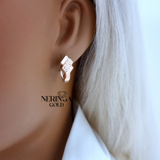 Rose gold english lock earrings #69953
