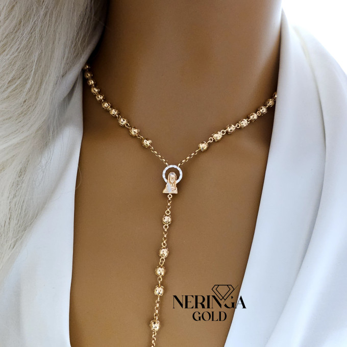White rose gold rosary #62082