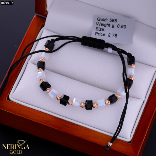Rose black color cord gold thread bracelet #69819