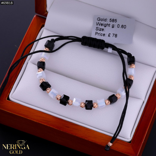 Rose black color cord gold thread bracelet #69818