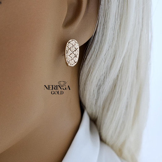 Rose gold english lock earrings #65927