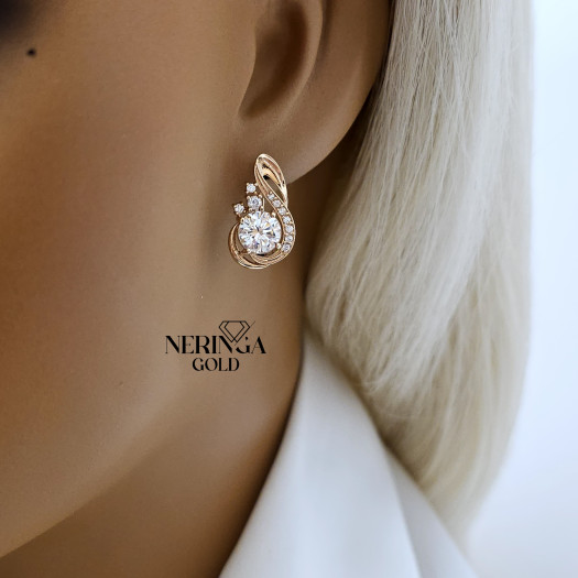 Rose gold english lock earrings #65942