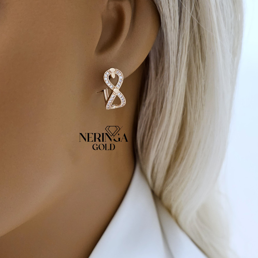 Rose gold english lock earrings #65877