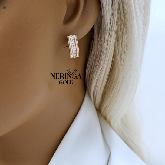 Rose gold english lock earrings #67711