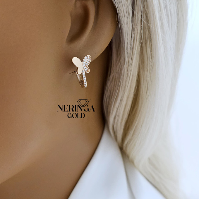 Rose gold english lock earrings #60535