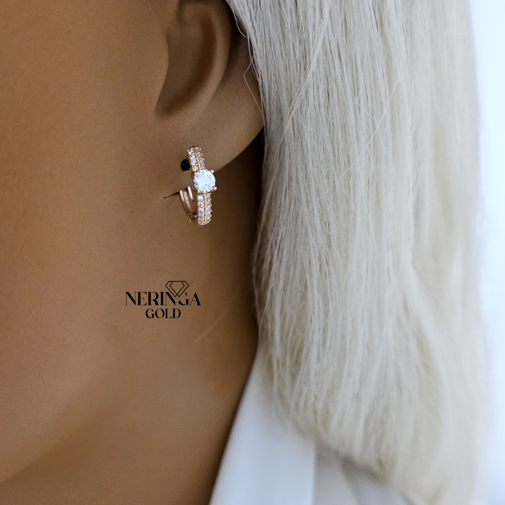 Rose gold english lock earrings #65869