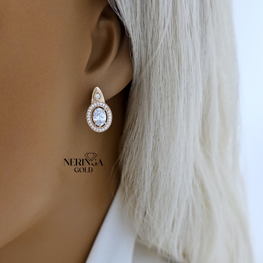 Rose gold english lock earrings #65824