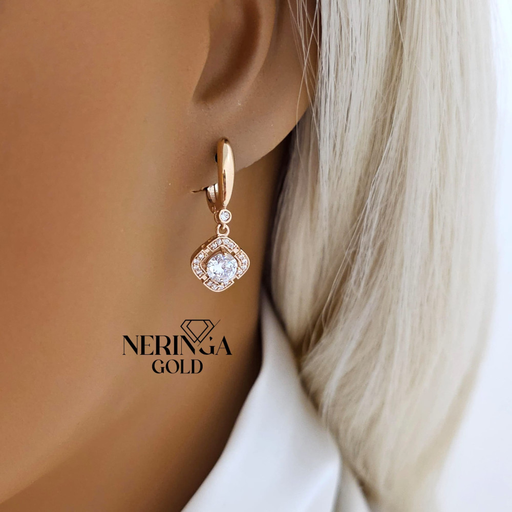 Rose gold english lock earrings #65846