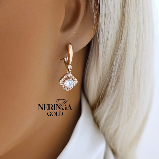 Rose gold english lock earrings #65846