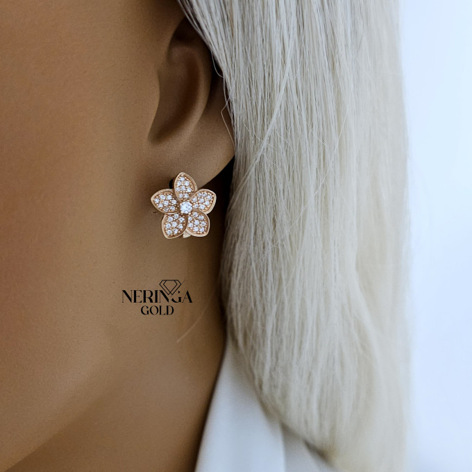 Rose gold english lock earrings #59946