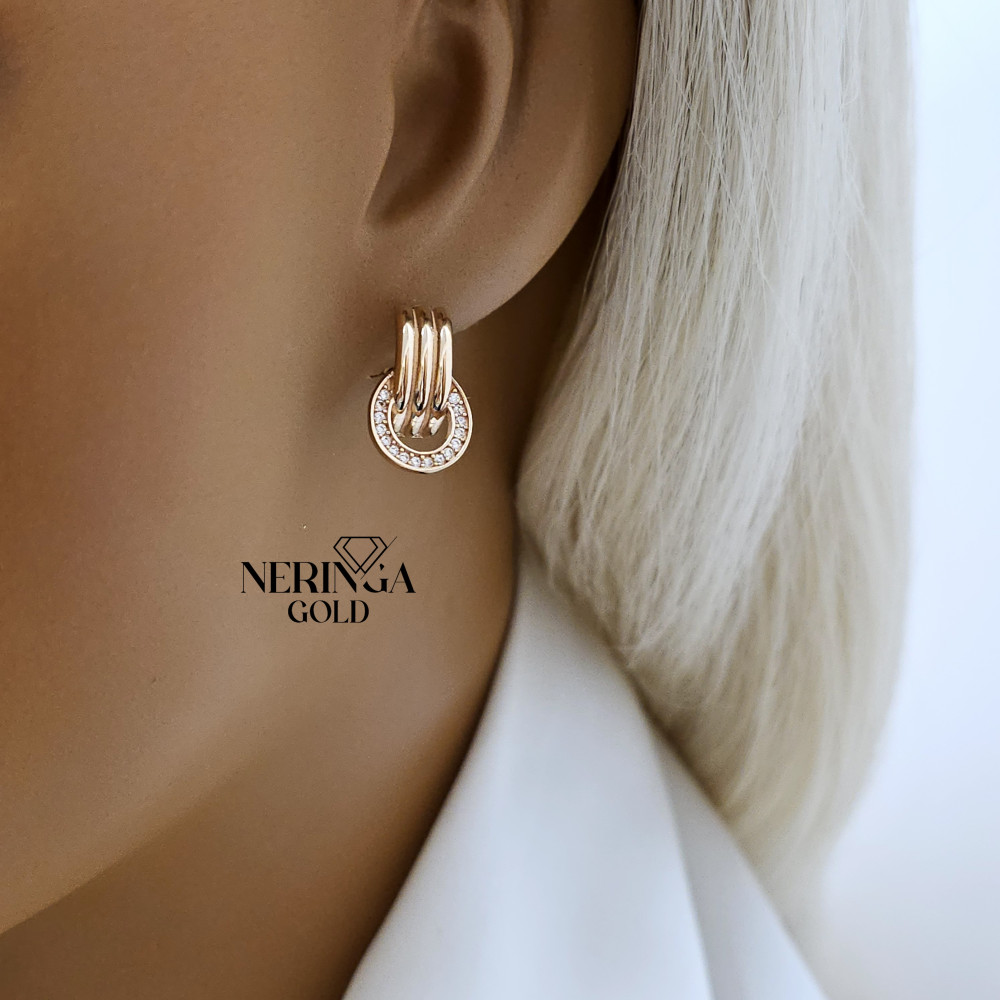 Rose gold english lock earrings #68026