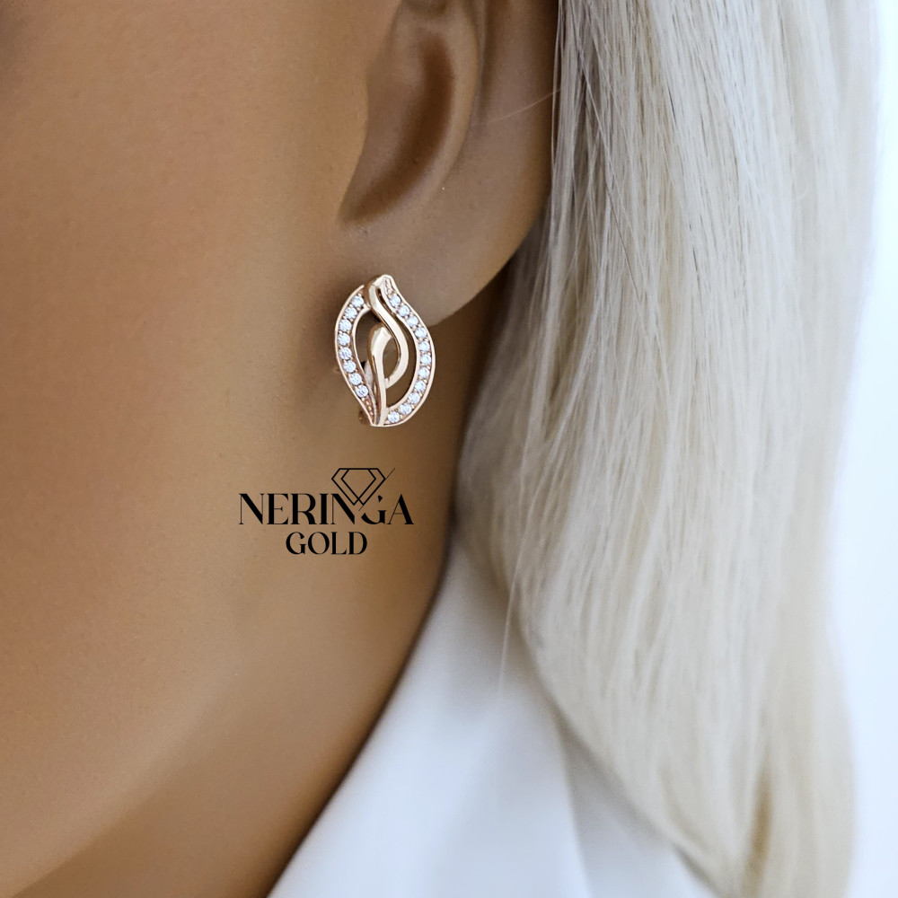 Rose gold english lock earrings #65924