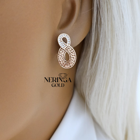 Rose gold english lock earrings #65948