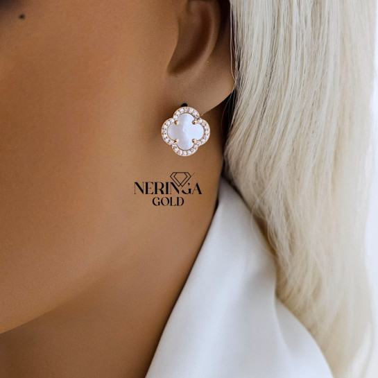 Rose gold english lock earrings #67746