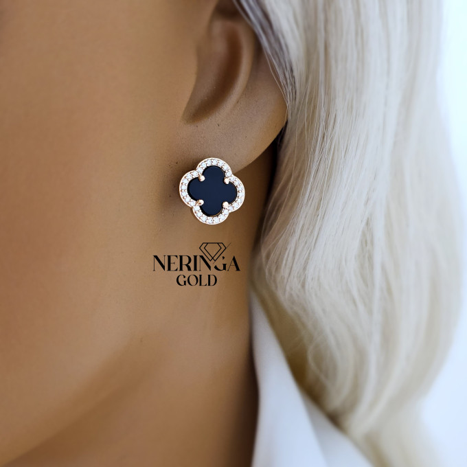 Rose gold english lock earrings #66878