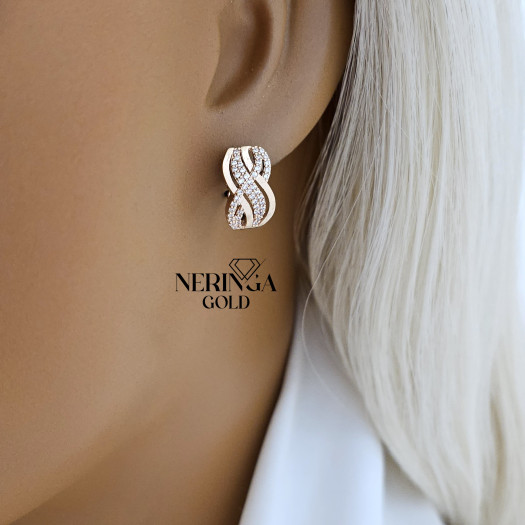 Rose gold english lock earrings #65878