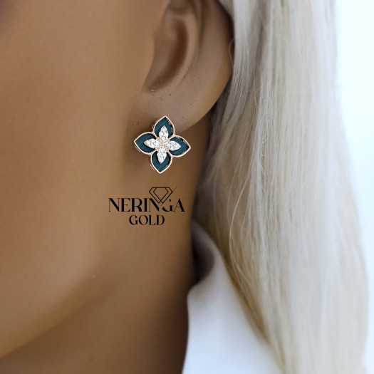 Rose gold english lock earrings #68397