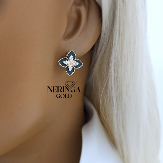 Rose gold english lock earrings #68397