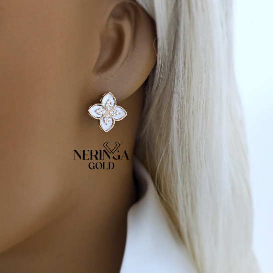 Rose gold english lock earrings #68395